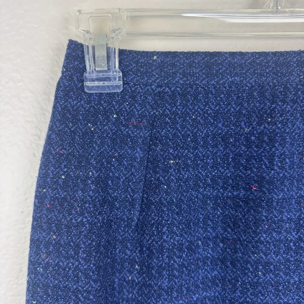 Vintage Norton McNaughton Preppy Tweed Mini Pencil Skirt Slit Blue Navy 4P